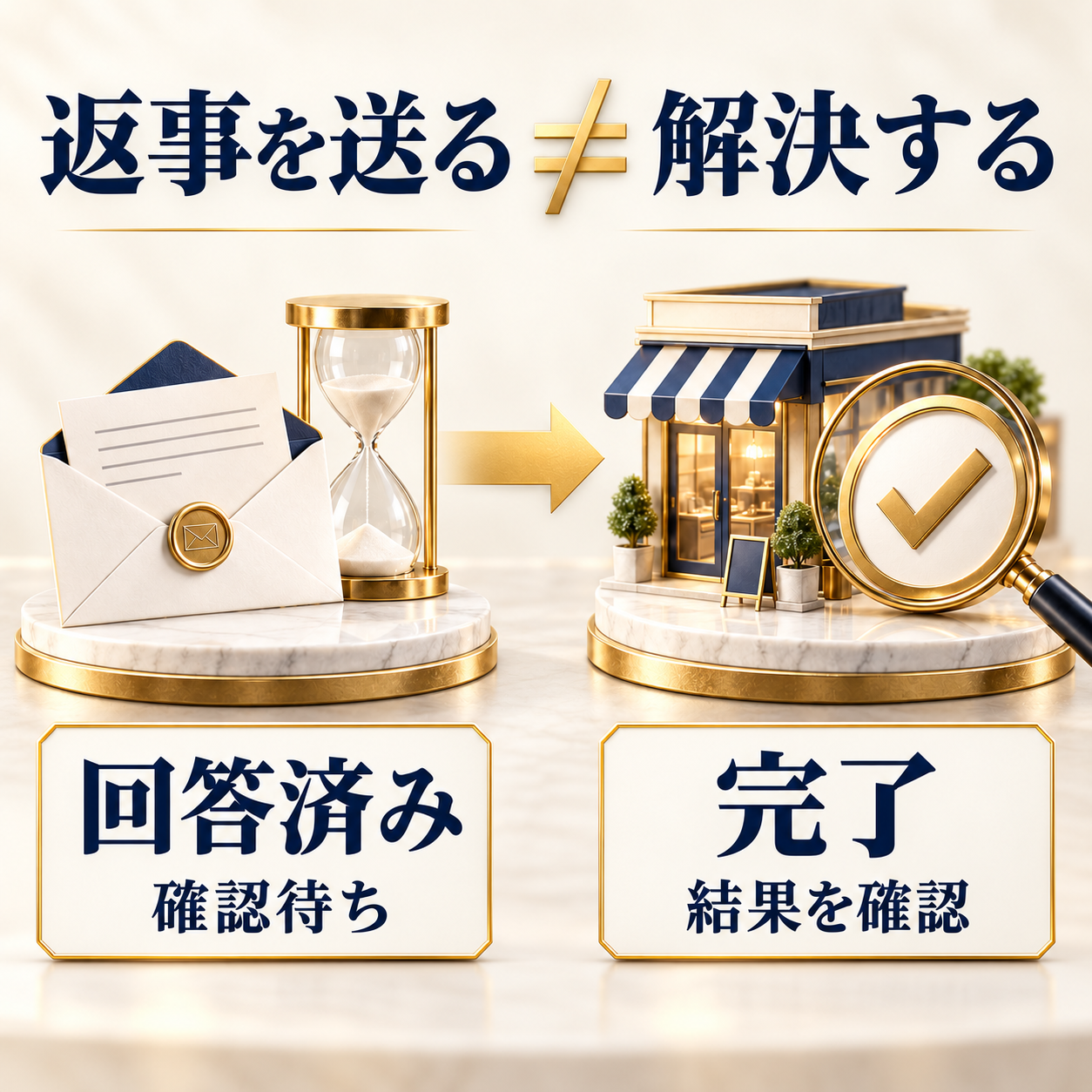 回答済みは確認待ちの状態。加盟店で結果を確認した後に完了とする違い