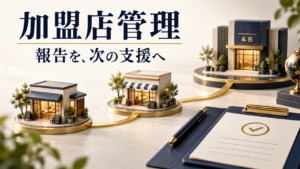 加盟店からの報告を本部の次の支援につなぐ、店舗と本部を結んだ加盟店管理のイメージ