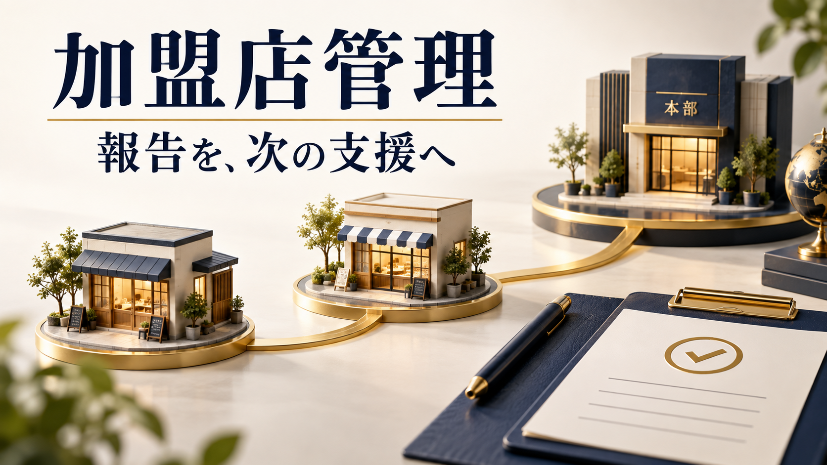 加盟店からの報告を本部の次の支援につなぐ、店舗と本部を結んだ加盟店管理のイメージ